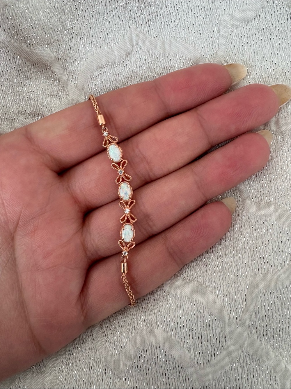Delicate Opal Link Bracelet in Rose Gold - Women Jewelry
